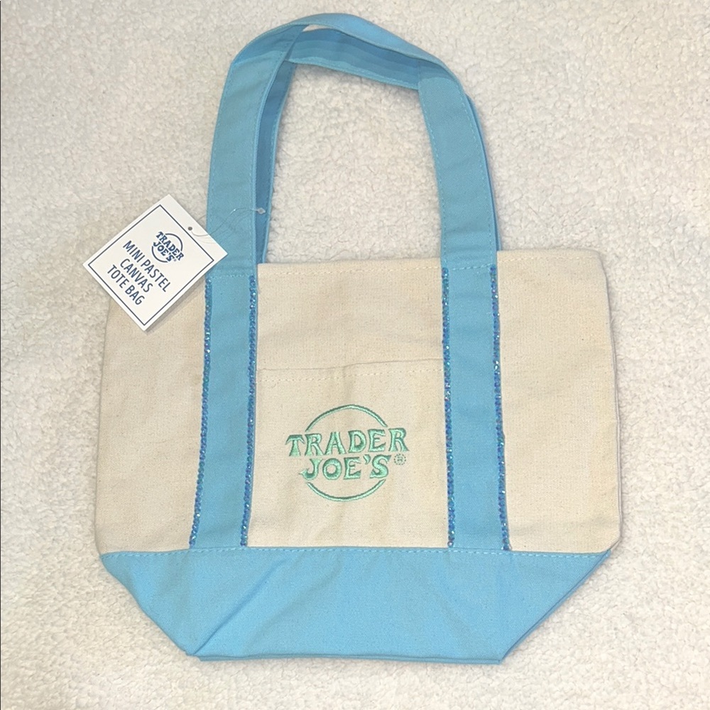 Trader Joe's Pastel Mini Tote Bag decorated with bling rhinestones